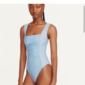 J. Crew Ruched Squareneck One-piece Blue Mist Item BF179 Size 4